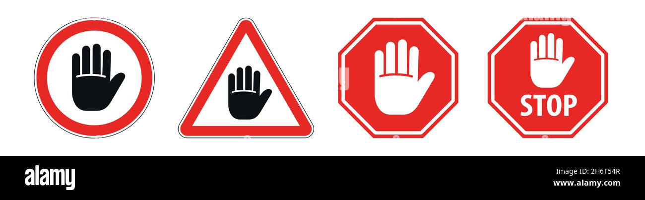 Verschiedene Stop Road Signs Vektor-Symbol-Illustration gesetzt Stock Vektor