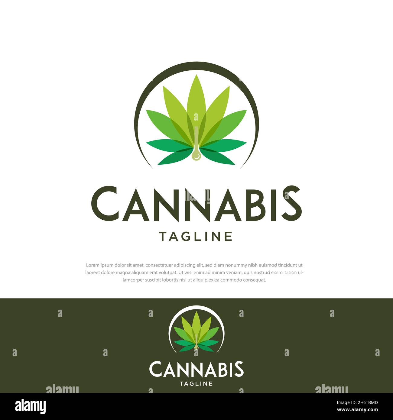 Cannabis Blatt Logo Design isoliert Inspiration, Cannabis Essenz Öl Tropfen Stock Vektor
