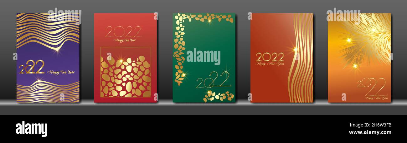 Set-Karten 2022 Frohes Neues Jahr, Gold Afrika Tier Textur, bunten Hintergrund, Elemente für Kalender und Grußkarte oder Weihnachten themed Winter Stock Vektor