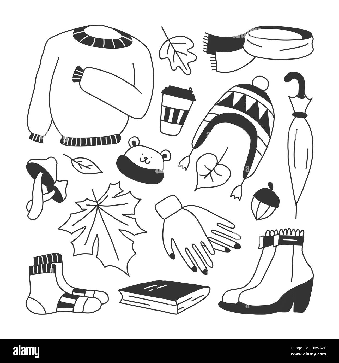 Satz von Symbolen symbolisieren Herbst, helle Cartoon-Stil, Vektor-Illustration. Stock Vektor