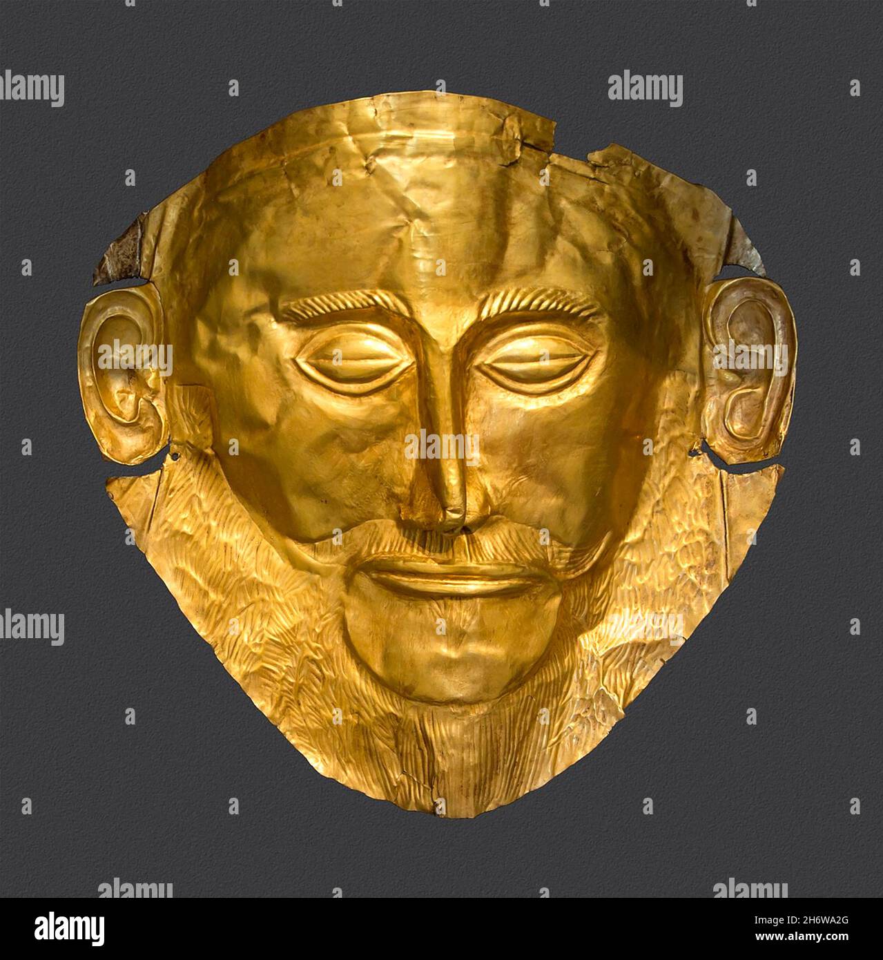 MASKE DER AGAMEMNON Gold-Trauermaske, die Heinrich Schliemann 1876 auf Mykene entdeckte. Stockfoto