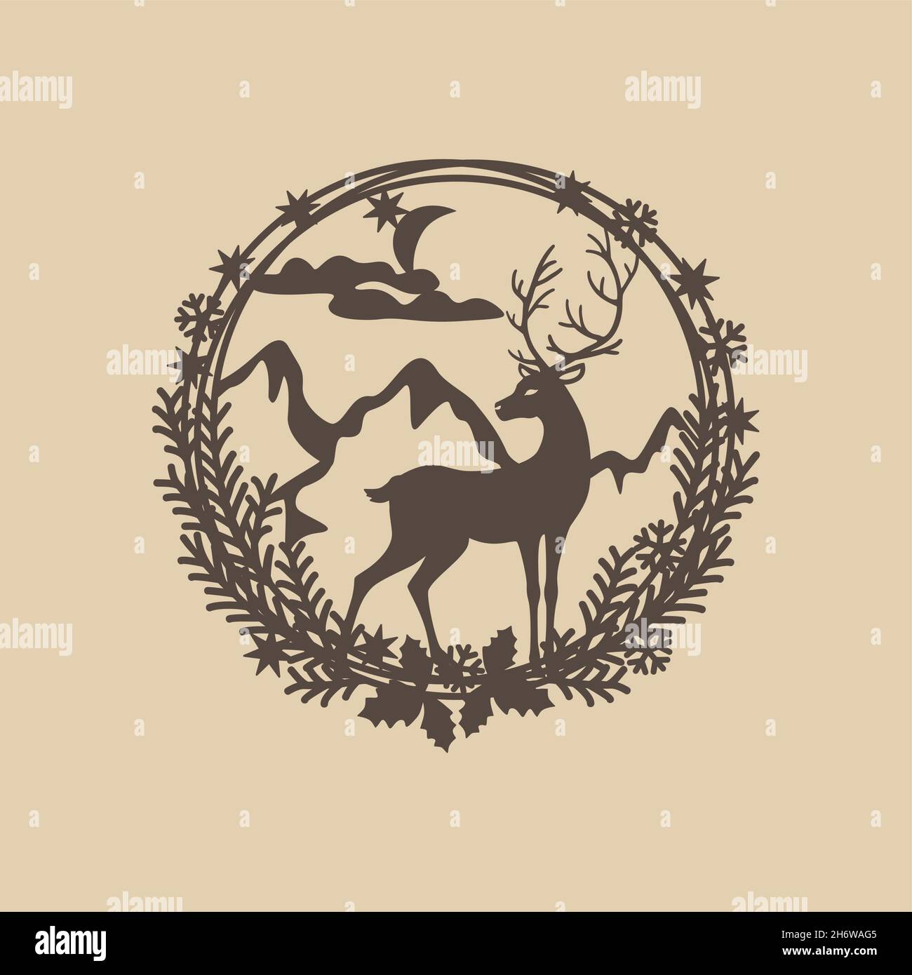 Vektor für Weihnachtskranz. Weihnachtliche Türaufhängung für Laserschnitt, Papierschnitt oder Abziehbild. Weihnachten Dekoration Vektor-Datei. Weihnachtsschmuck-Feilen zum Schneiden. Stock Vektor