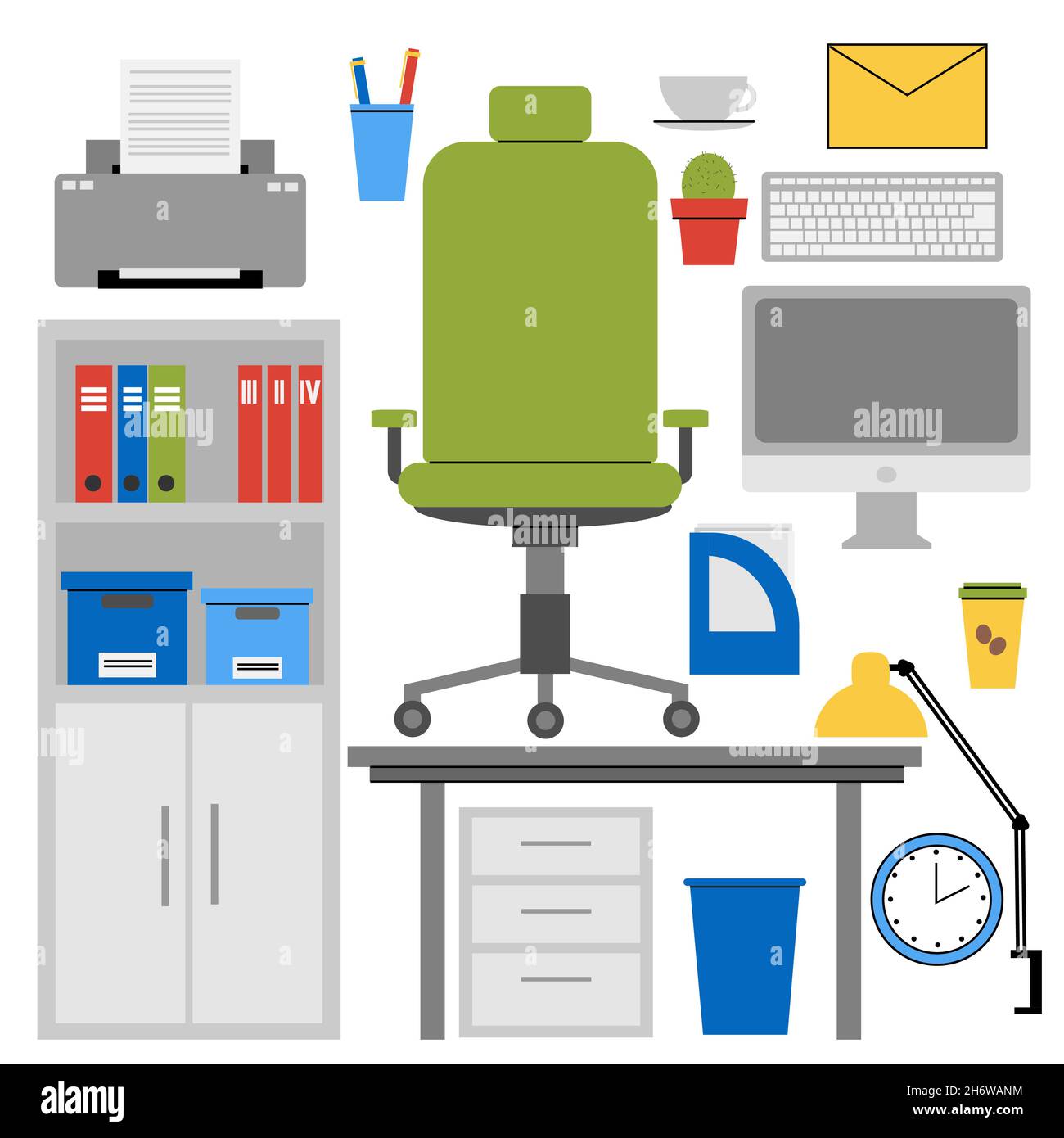 Handgezeichnete Büroelemente Kollektion Vektor Illustration. Stock Vektor