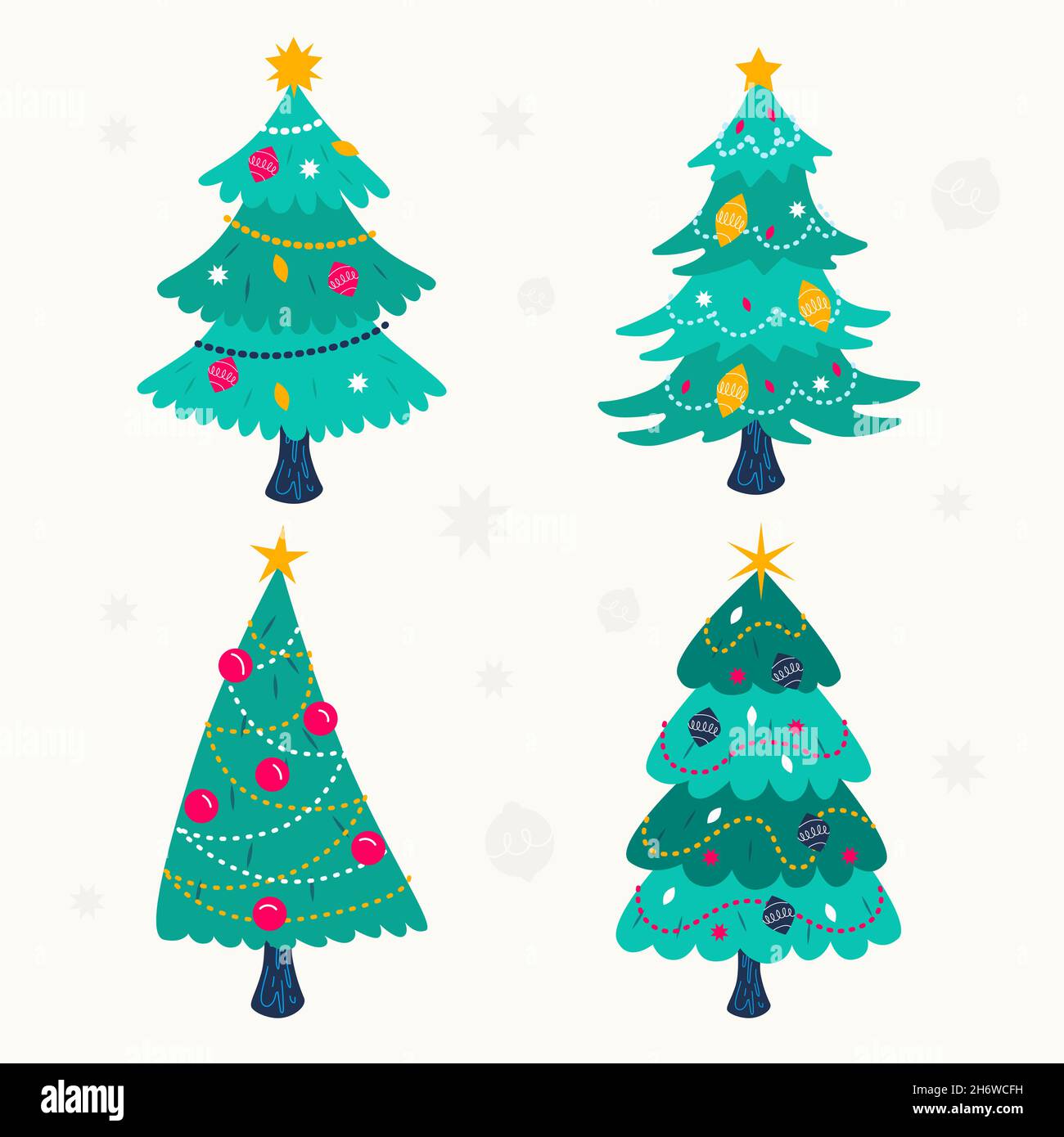 Dekorierte weihnachtsbäume Kollektion Vektor-Illustration. Stock Vektor