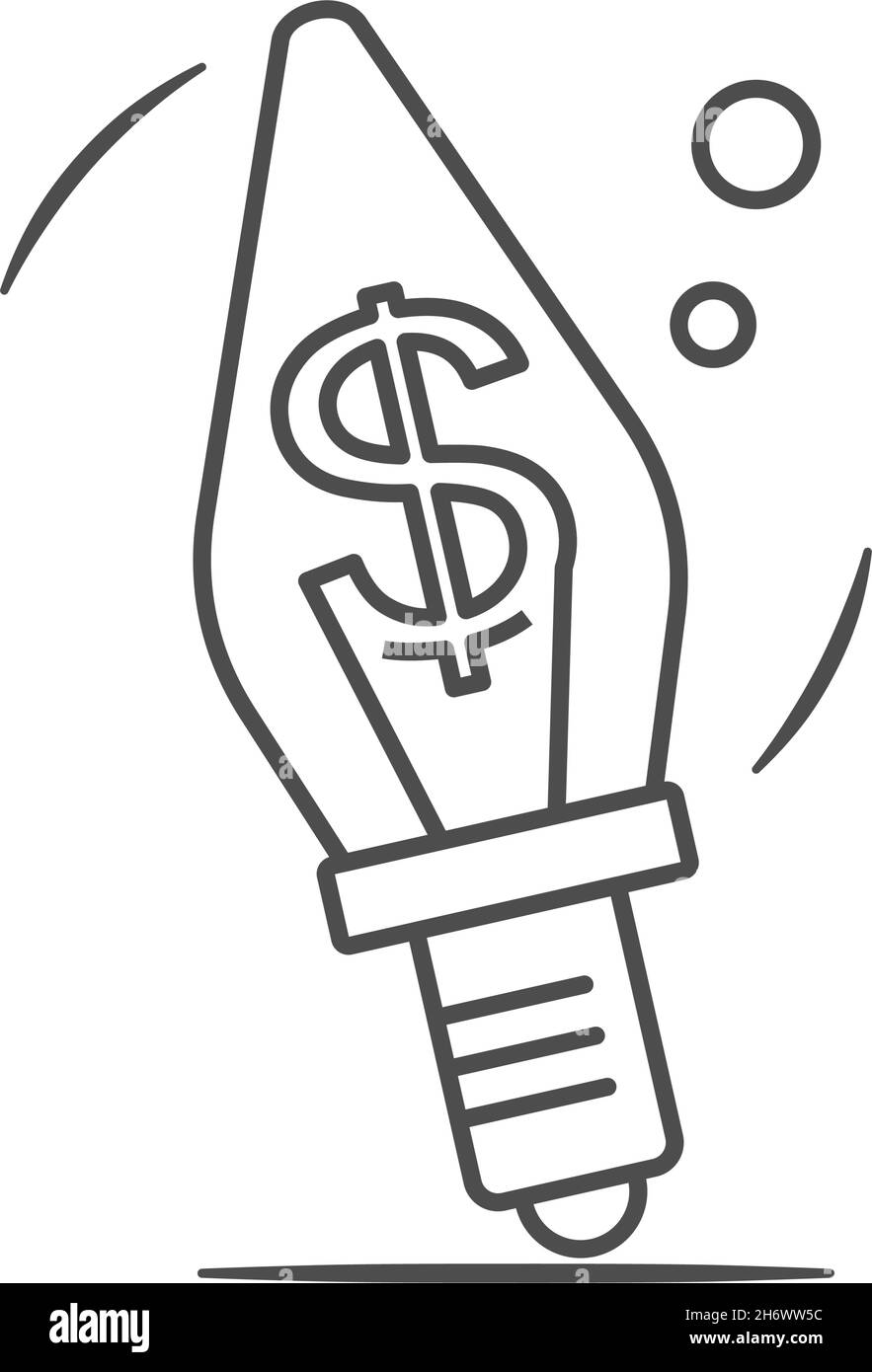 US Dollar Zeichen in einer Glühbirne. Wirtschafts-, Finanz- und Bankkonzept. Symbol für dünne Linien umreißen. Isoliert auf weißem Hintergrund. Stock Vektor