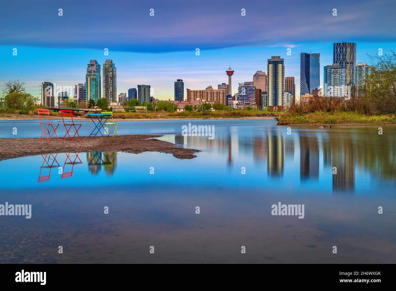 Long Exposure Im Stadtzentrum Von Calgary Stockfoto