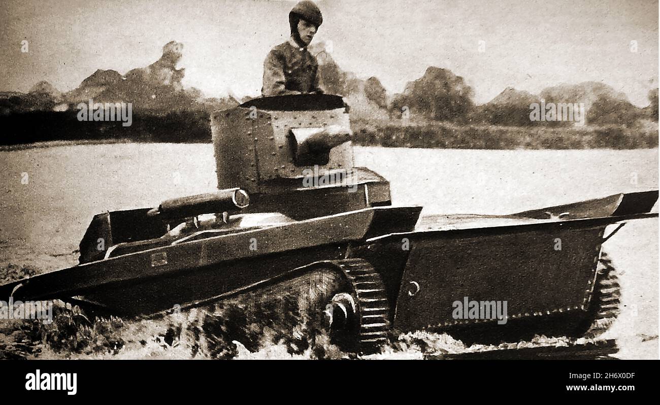 1931 - Ein gedrucktes Foto der Zeit, das einen der neu erfundenen britischen Amphibienpanzer zeigt. Stockfoto