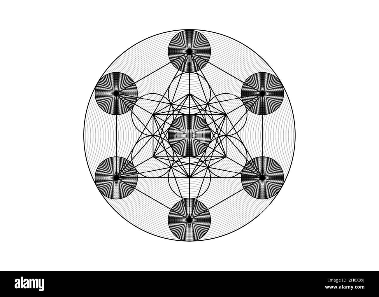 Metatrons Cube, Blume des Lebens. Heilige Geometrie, grafische geometrische Elemente. Mystic Icon platonische Körper, abstrakte geometrische Zeichnung, Kornkreise. Ve Stock Vektor