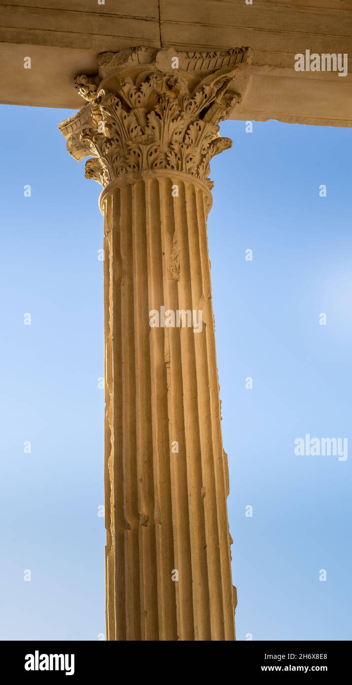Säule des Maison Carrée, ein römischer Tempel in Nîmes, Detail Stockfoto
