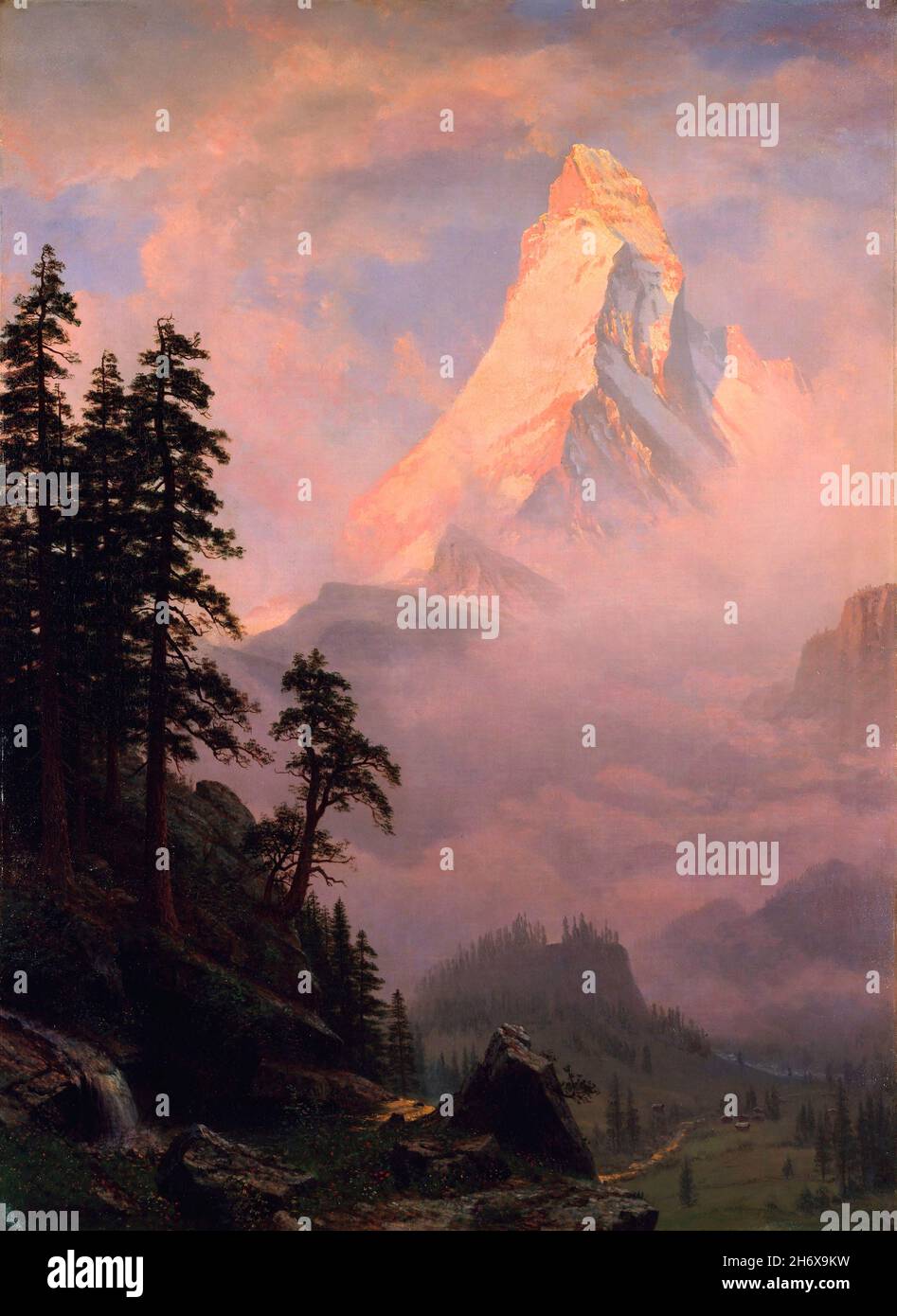 Sonnenaufgang auf dem Matterhorn von Albert Bierstadt (1830-1902), Öl auf Leinwand, nach 1875 Stockfoto