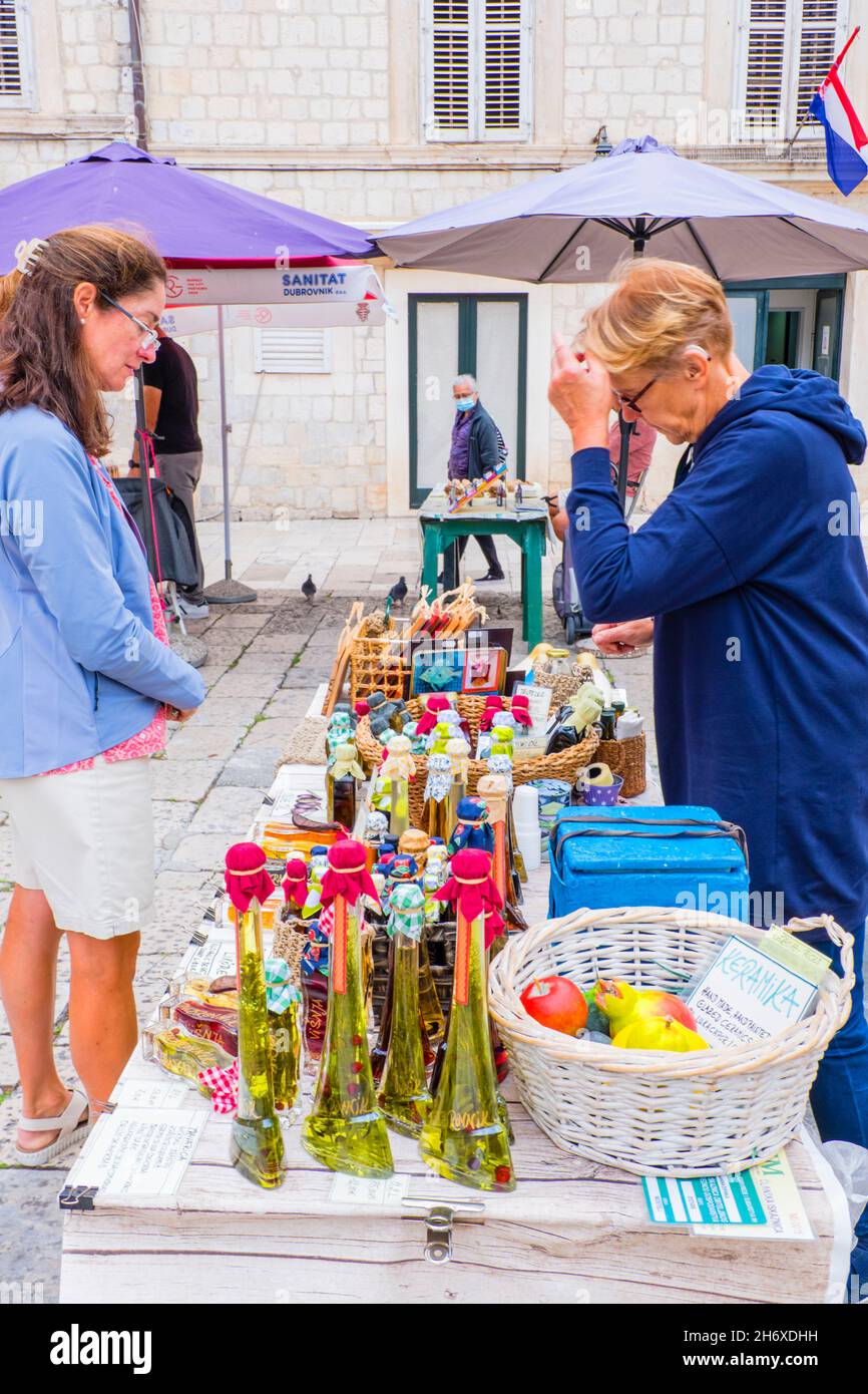 Markt, Gundaliceva Poljana, Grad, Altstadt, Dubrovnik, Kroatien Stockfoto