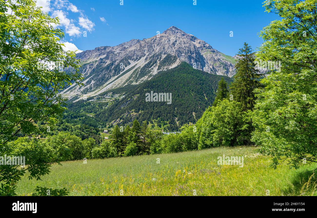 Schöne Panoramaaussicht in der Nähe von Sestriere, Provinz Turin, Piemont, Italien. Stockfoto