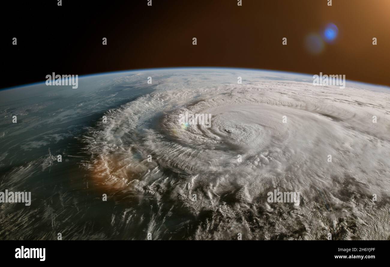 Satellitenbild eines tropischen Sturms - Hurrikan, Zyklon oder Taifun. Elemente dieses Bildes, die von der NASA eingerichtet wurden. Stockfoto