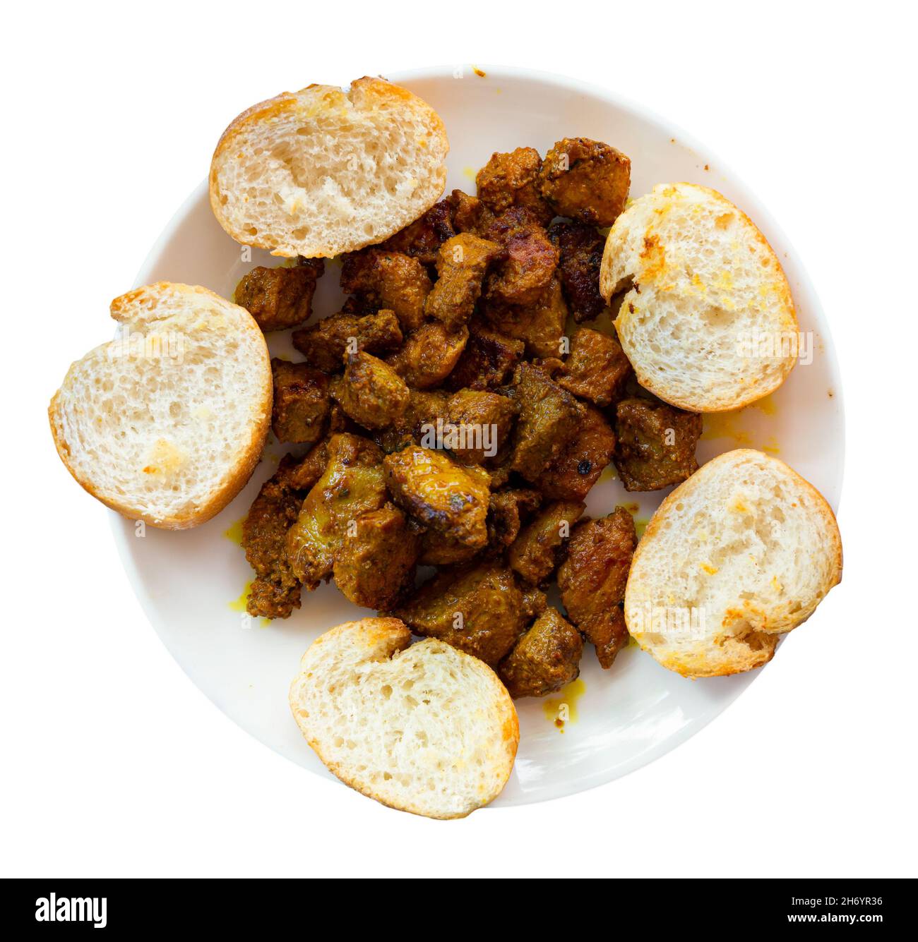 Pinchos morunos, maurische Spieße mit Brot Stockfoto
