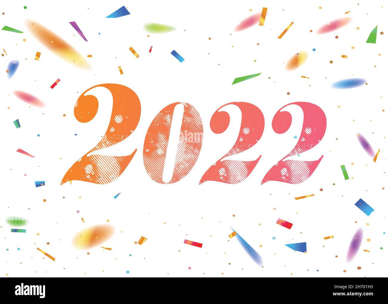 Der Vektor weiß Party Vorlage Hintergrund mit der Zahl 2021 2022 Jahr und bunten Festival Regenbogen Konfetti Stock Vektor