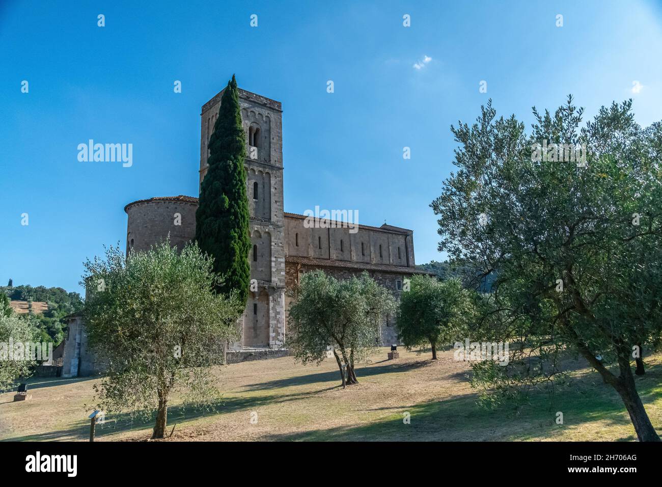 Abtei von Sant'Antimo, Abtei in der Nähe von Castelnuovo dell'Abate, Toskana, italien Stockfoto