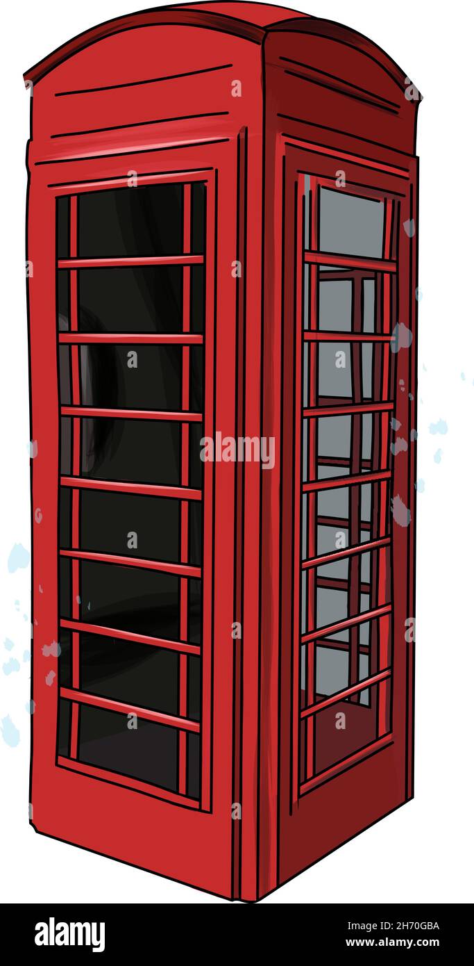 Sight, London Red Telephone Booth aus bunten Farben. Spritzer Aquarell, farbige Zeichnung, realistisch. Vektordarstellung von Farben Stock Vektor