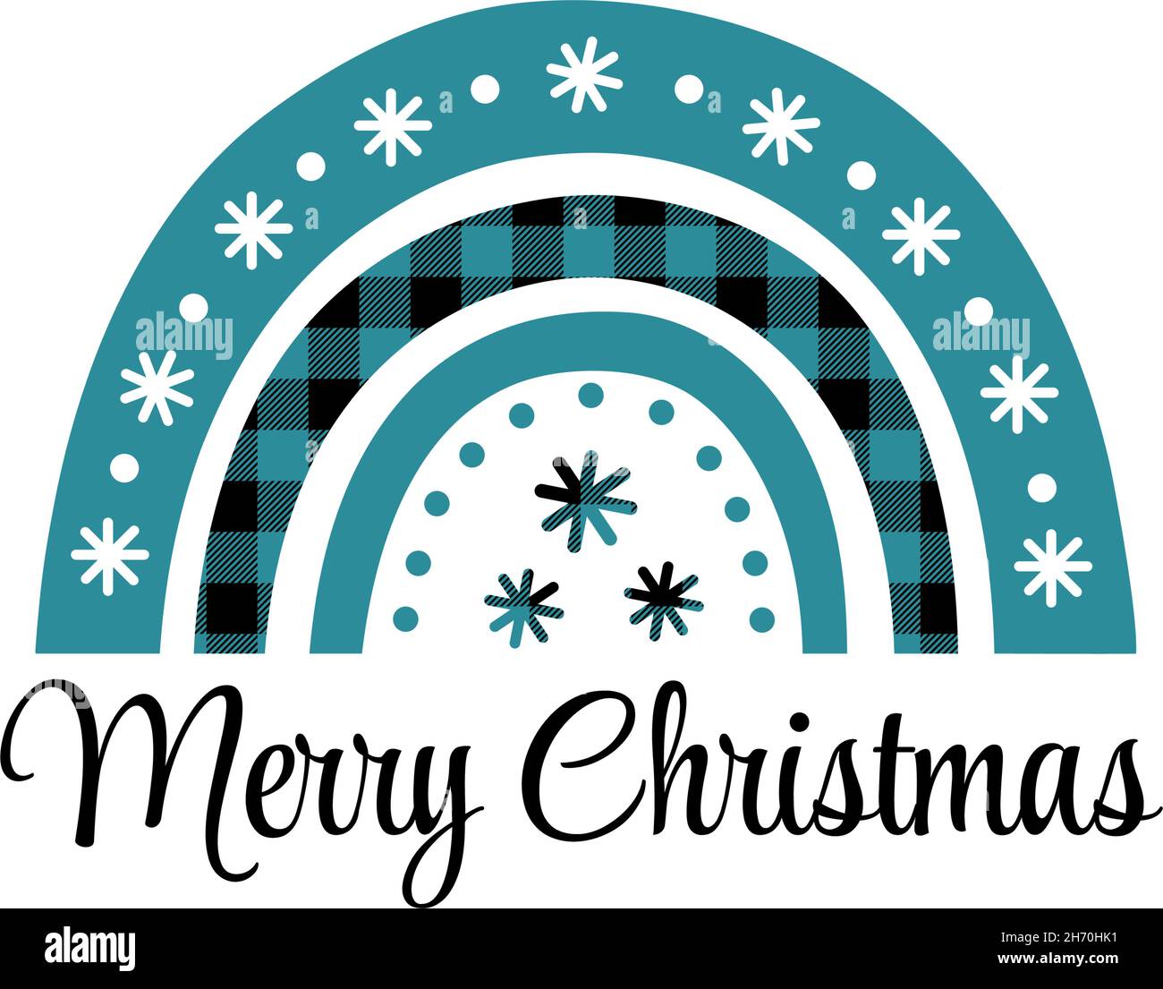 Boho-Regenbogen. Blue Boho Weihnachten isoliert Ornament. Büffelkarierten Dekoration. Design-Vorlage mit Schneeflocken. Frohe Weihnachten. Vektor isoliert Stock Vektor