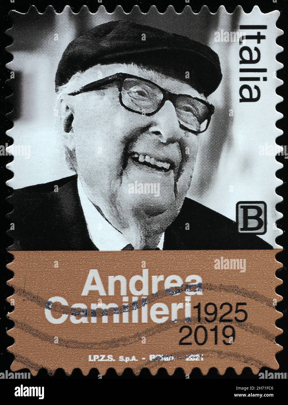 Andrea Camilleri auf italienischer Briefmarke Stockfoto