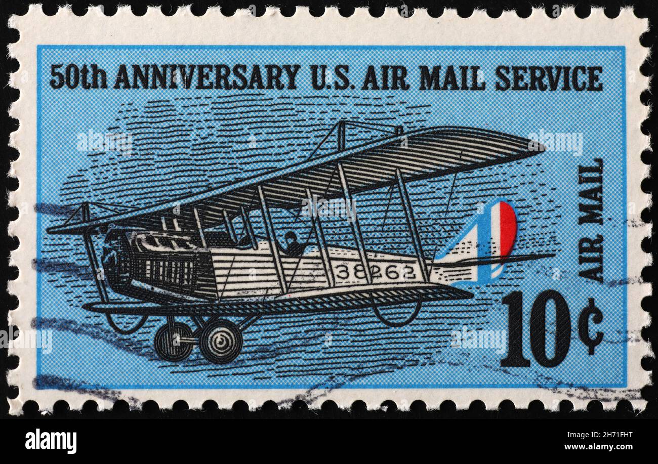 Feier des US-Luftpostdienstes auf Vintage-Briefmarke Stockfoto