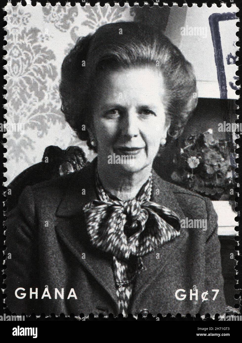 Premierministerin Margaret Thatcher auf Briefmarke Stockfoto