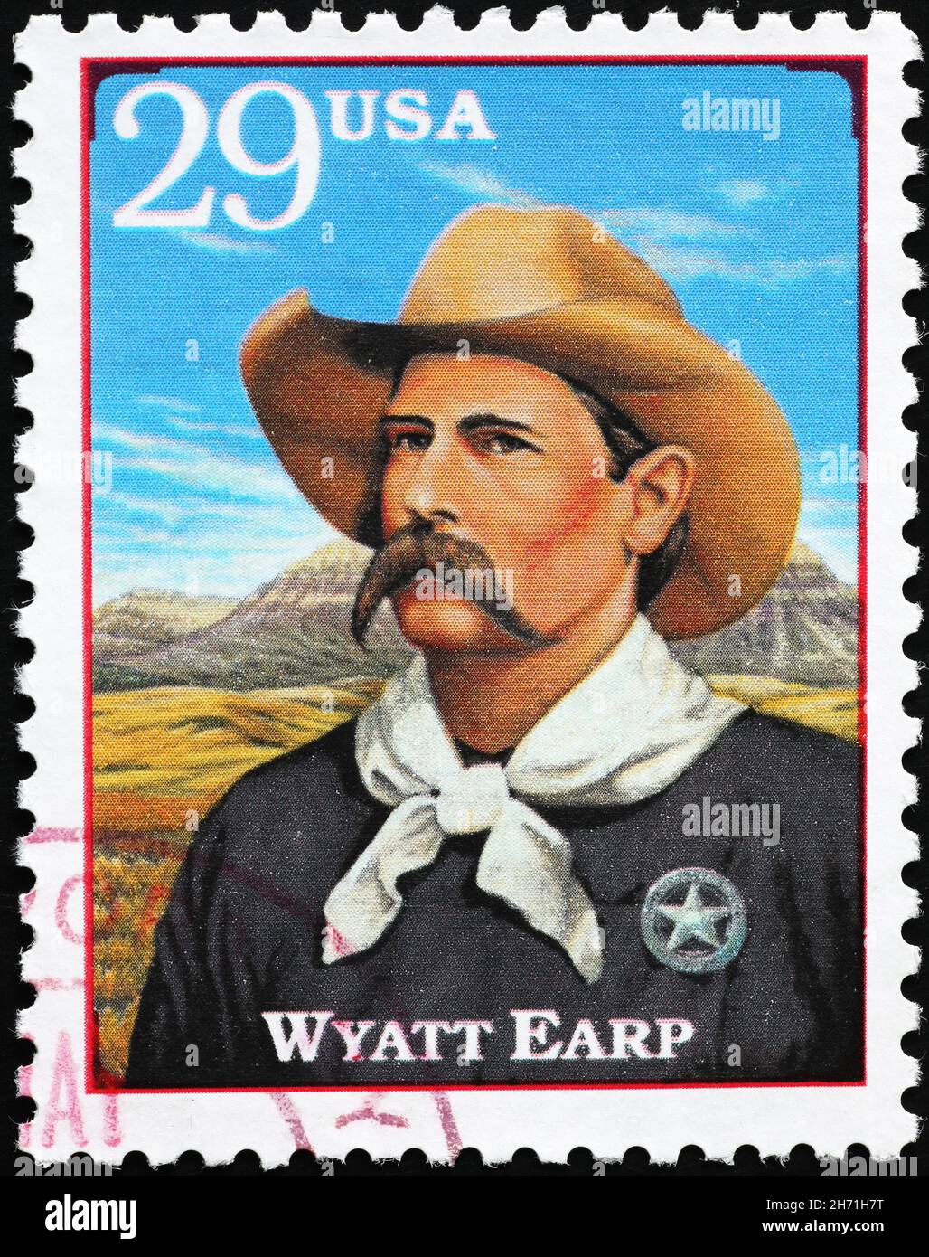 Wyatt Earp auf amerikanischer Briefmarke Stockfoto