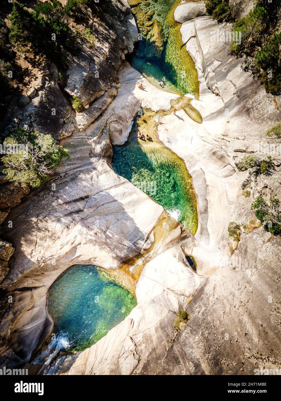 Purcaraccia Wasserfälle, Canyoning, Schwimmen auf Korsika, Frankreich Stockfoto