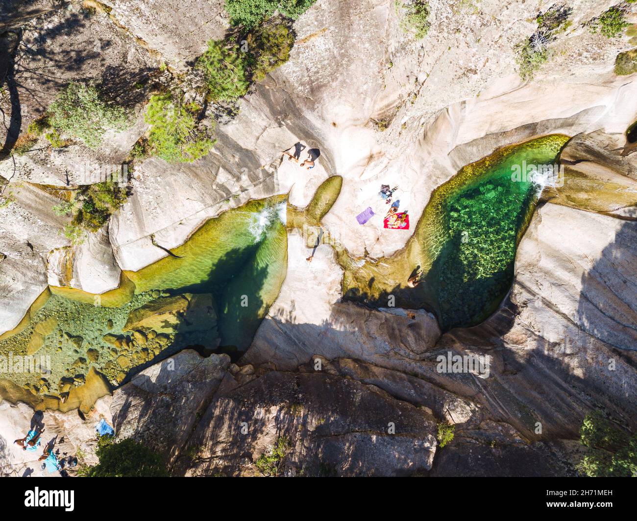 Purcaraccia Wasserfälle, Canyoning, Schwimmen auf Korsika, Frankreich Stockfoto