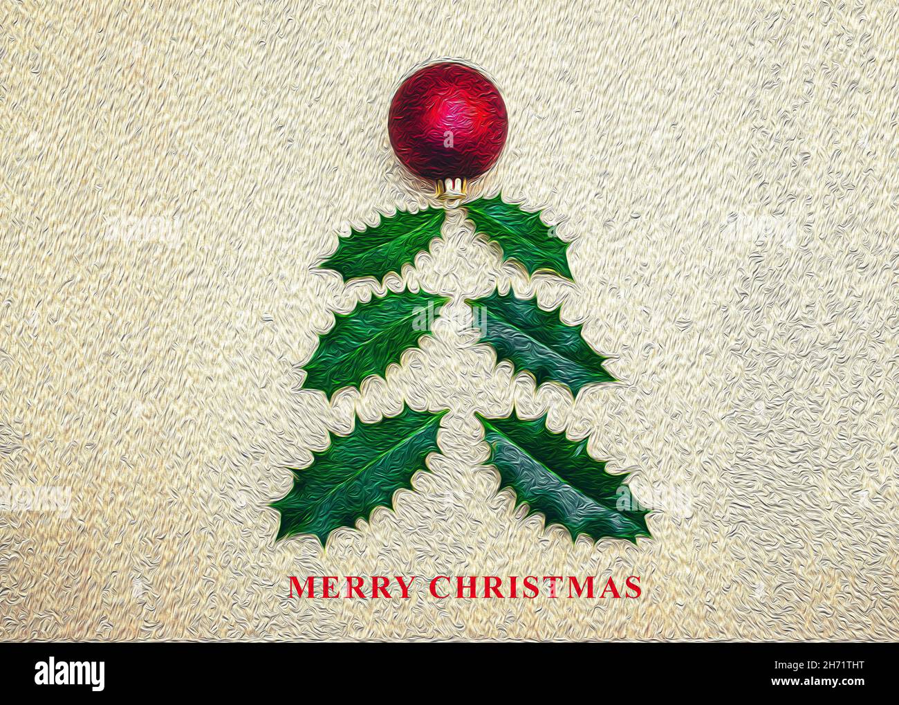 Ölgemälde Grußkarte mit abstraktem Weihnachtsbaum. Stockfoto