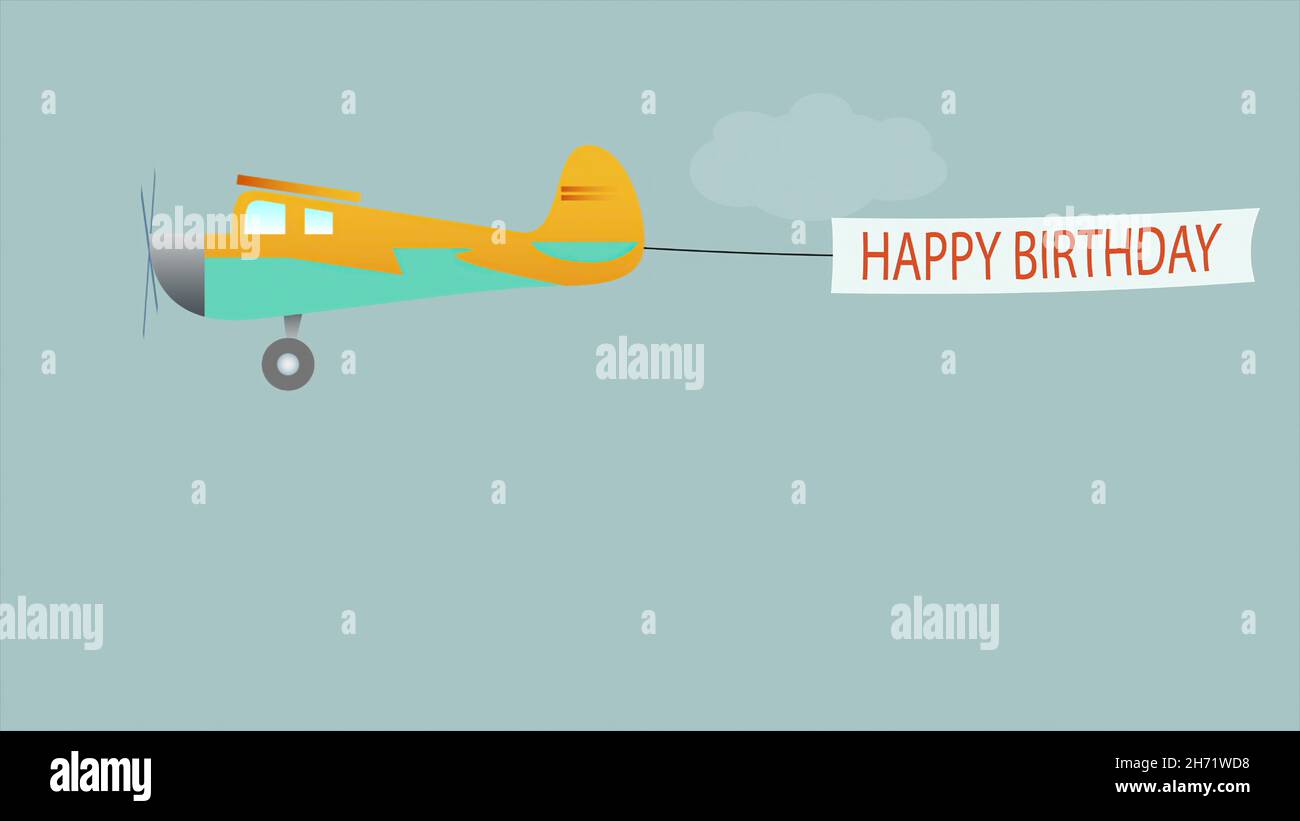 3D Illustration das Flugzeug fliegt mit langen Bannern mit Happy