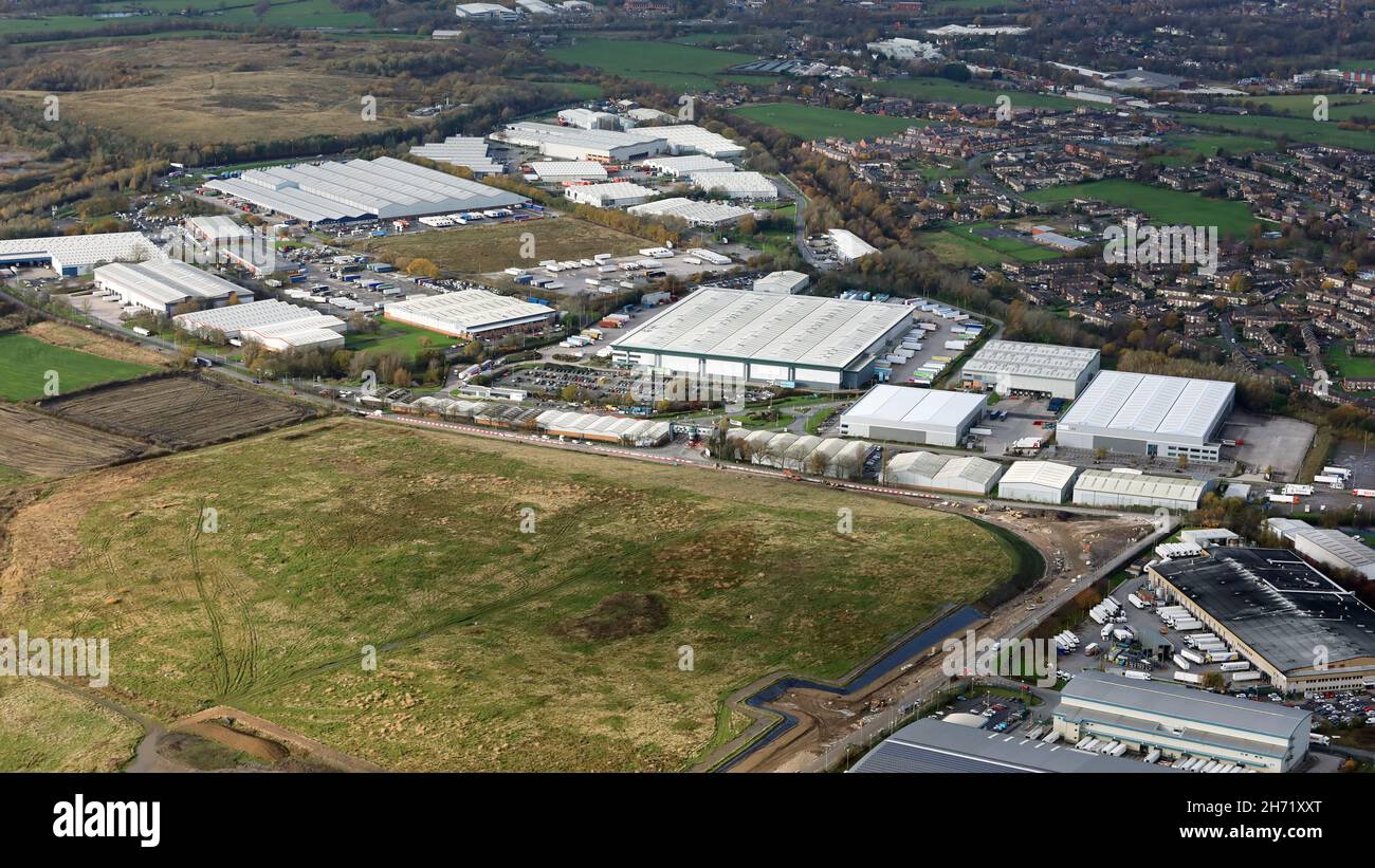 Luftaufnahme von Heywood Distribution Park, Heywood, Greater Manchester Stockfoto