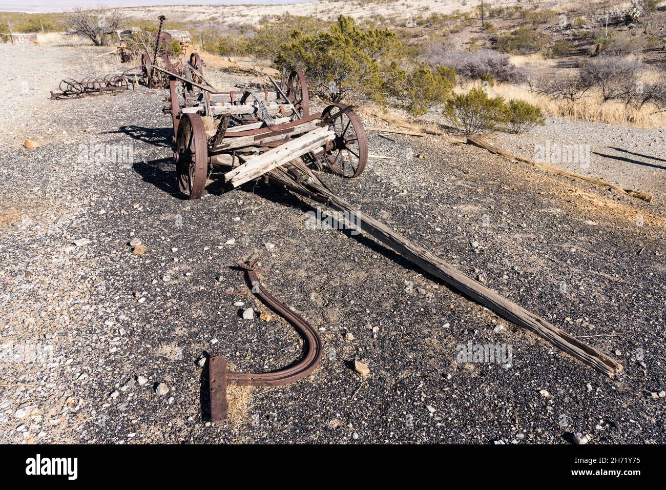 Ein alter Ruinenwagen in der Geisterstadt Shakespeare, New Mexico. Stockfoto