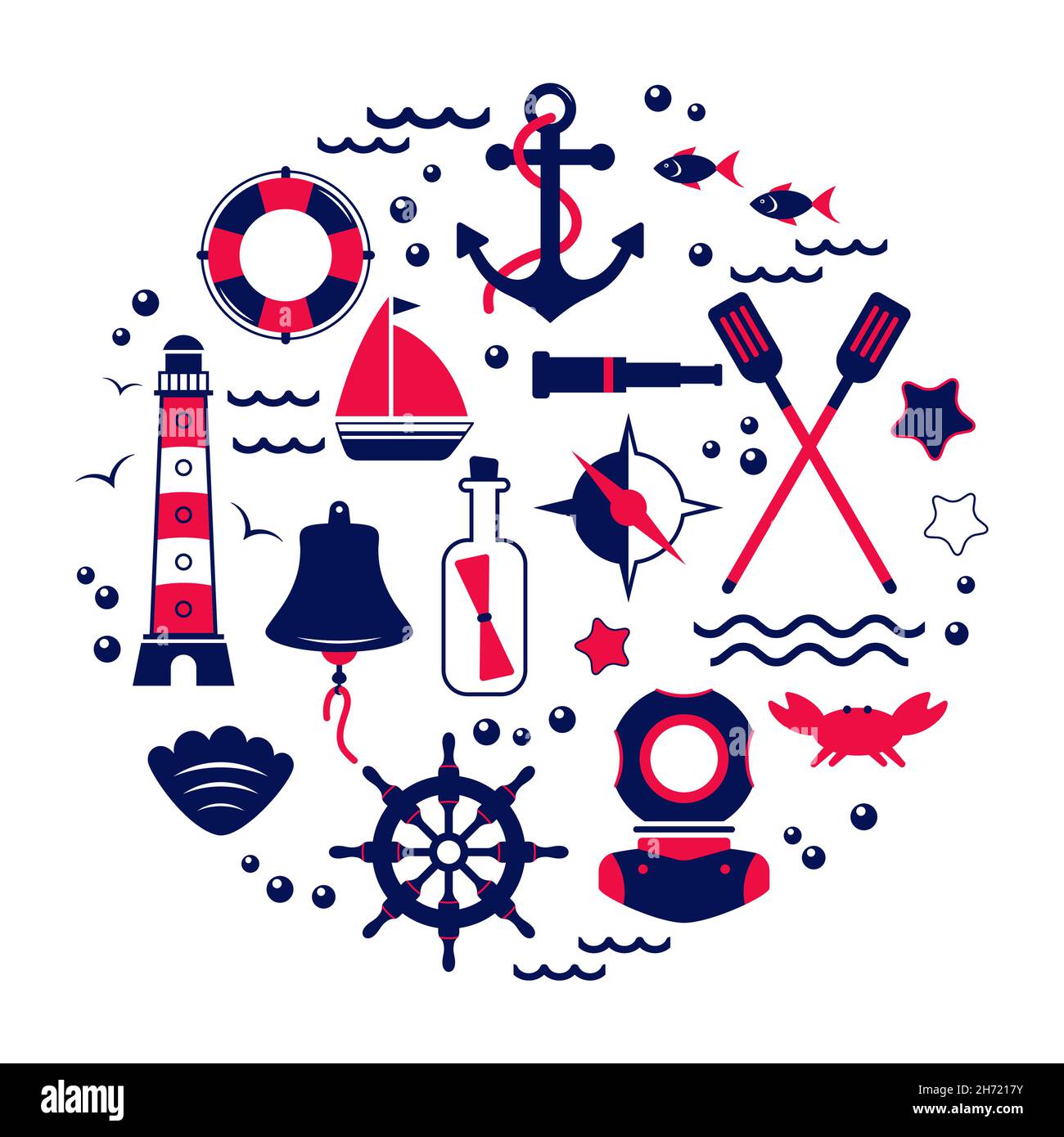 Symbole zum Thema Meer und Navigation Stock Vektor