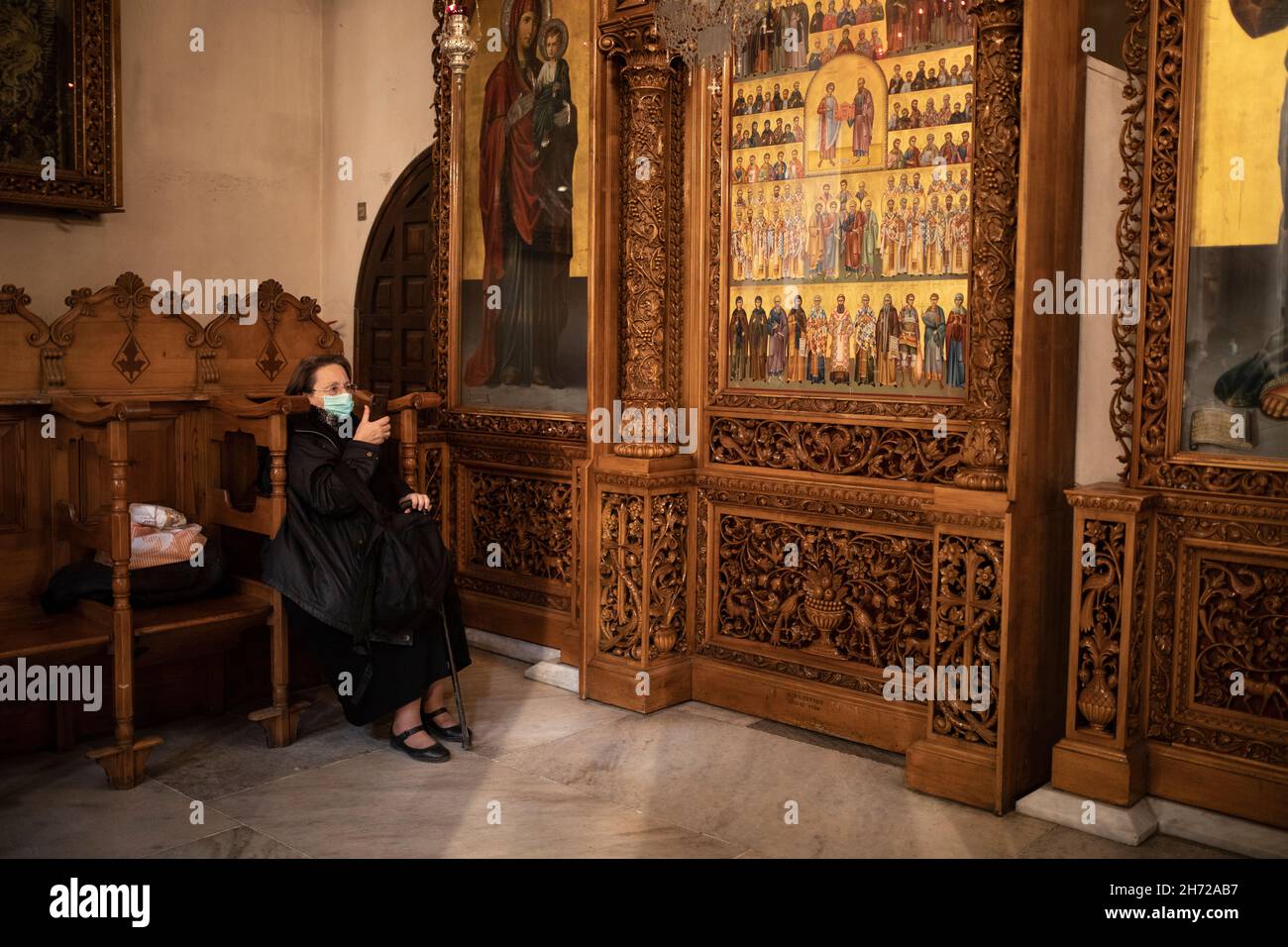 Doxologie in der Kirche des heiligen Demetrius, der Schutzpatronin von Thessaloniki, in Anwesenheit der Präsidentin der Hellenischen Republik, Katerina Sakellaropo Stockfoto