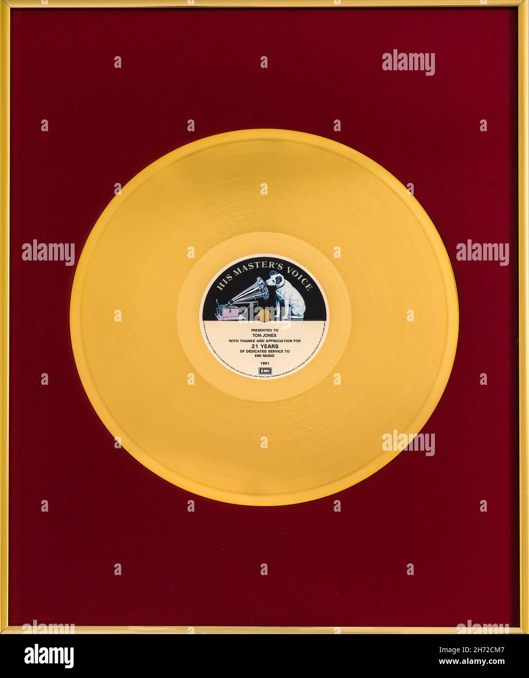 EMI Long Service Gold Disc Award für 21 Jahre Service. Stockfoto