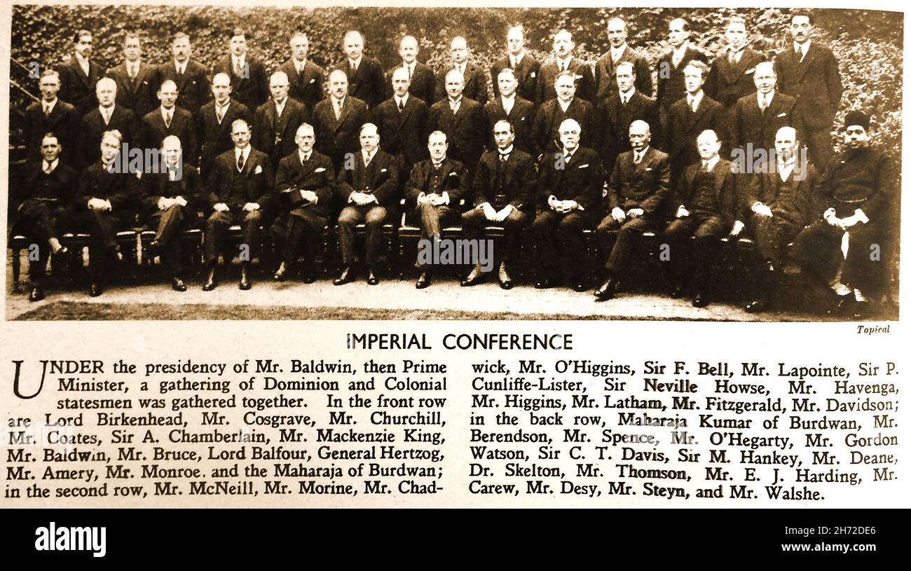 1928 Politiker & Staatsmänner treffen sich zur Dominion and Colonial Conference mit Namen. Stockfoto