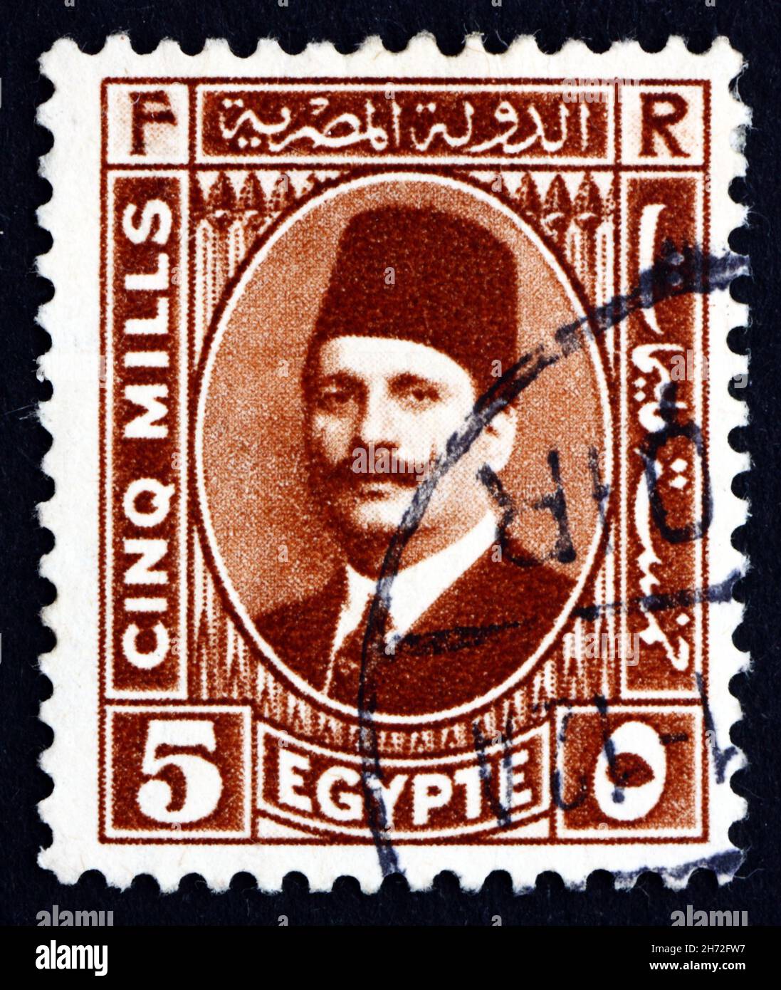 ÄGYPTEN - UM 1929: Eine in Ägypten gedruckte Briefmarke zeigt König Fuad I. von Ägypten, um 1929 Stockfoto