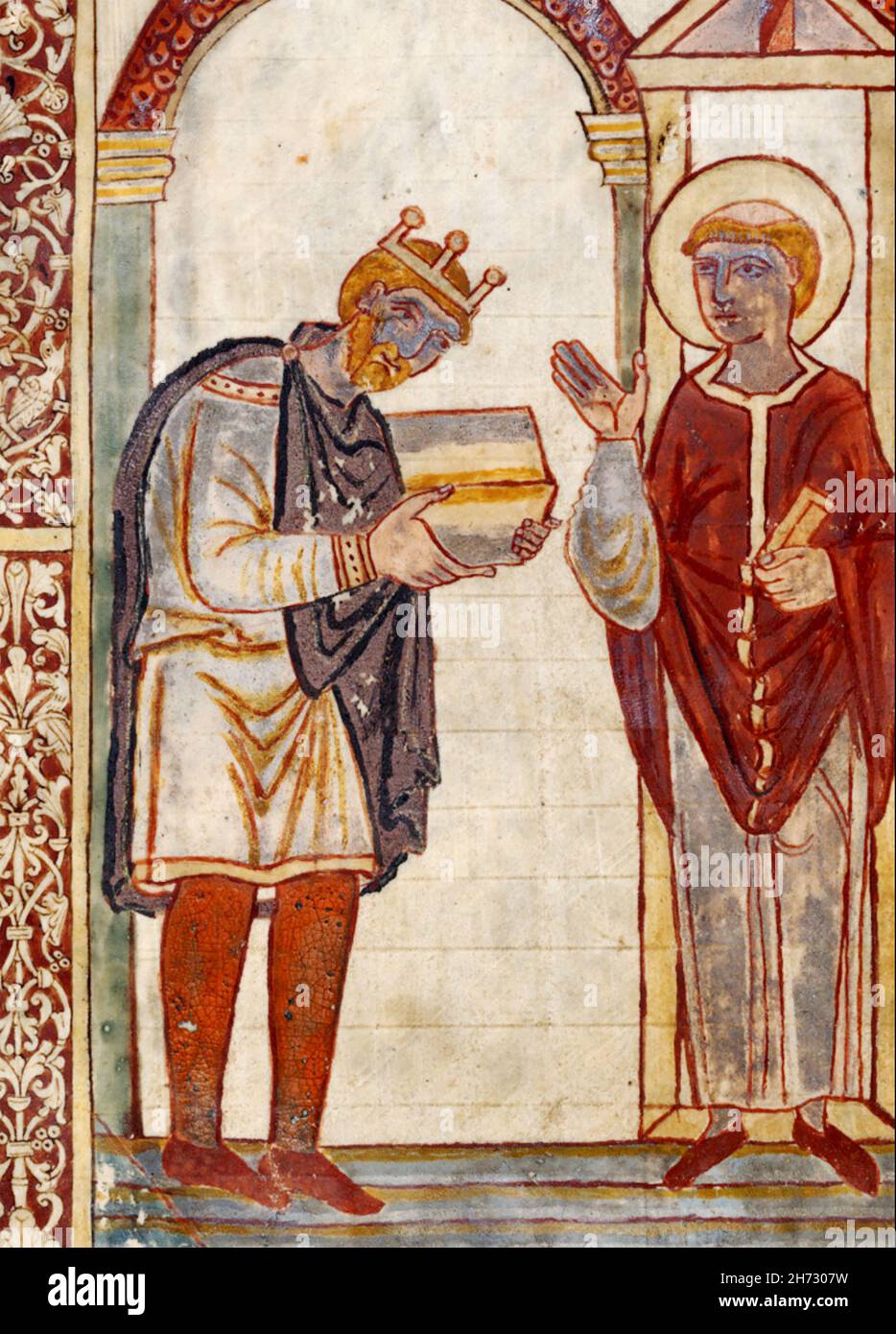 ATHELSTAN King of the Angelsächsons (c 894-939 zeigt, wie er St. Cuthbert ein Buch in Bedes 'Life of St. Cuthbert' schenk Stockfoto