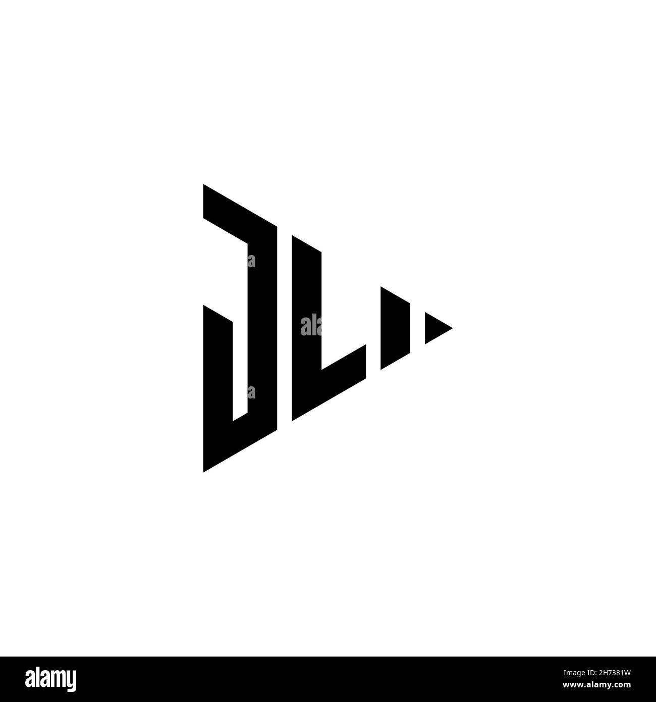 JL Monogram-Logo-Buchstabe mit Dreieck-Play-Button-Form auf isoliertem Hintergrund. Dreieck-Monogramm-Logo, Dreieck spielen Logo Buchstaben. Stock Vektor