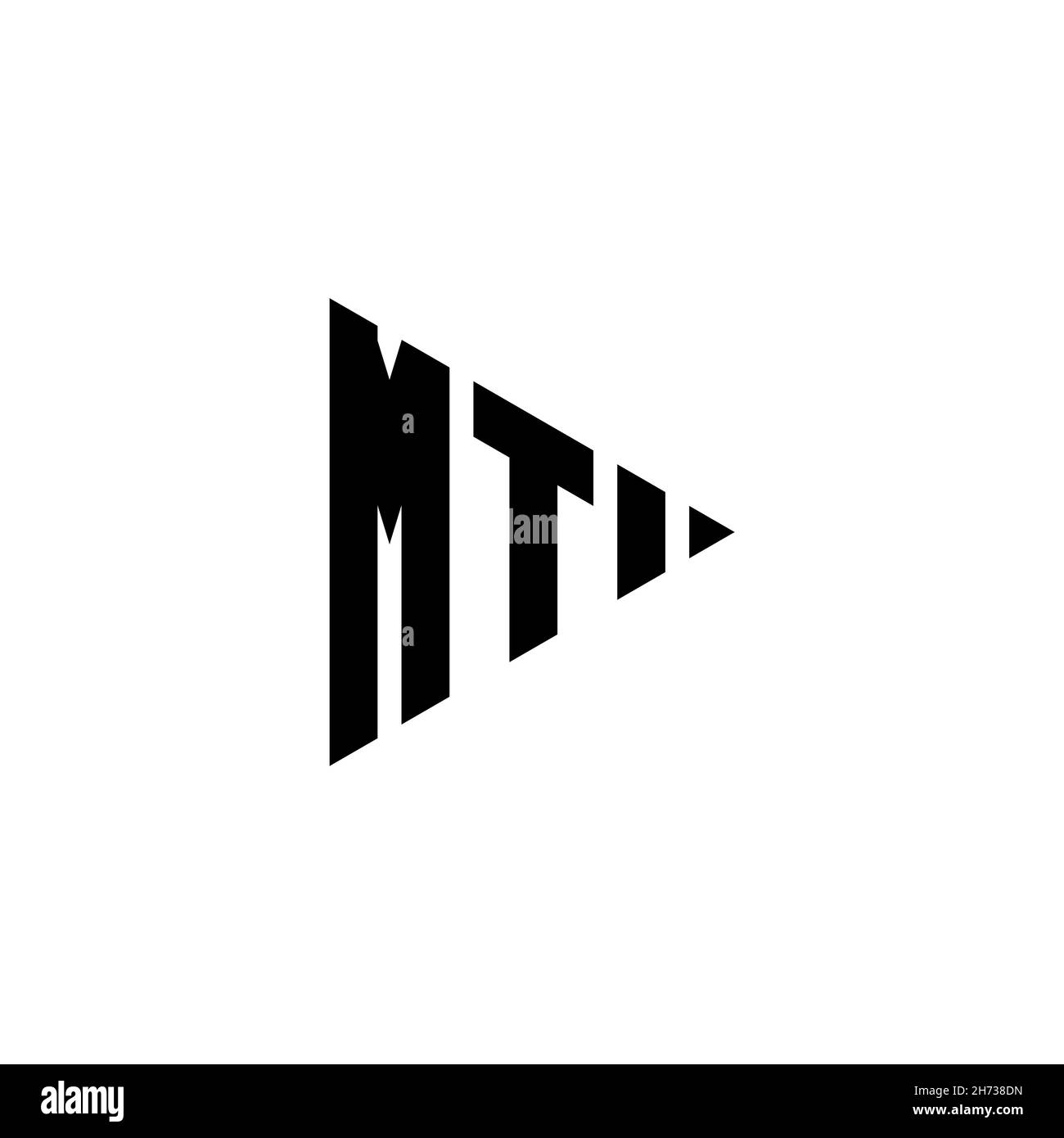 MT Monogram-Logo-Buchstabe mit Triangle Play Button-Form auf isoliertem Hintergrund. Dreieck-Monogramm-Logo, Dreieck spielen Logo Buchstaben. Stock Vektor