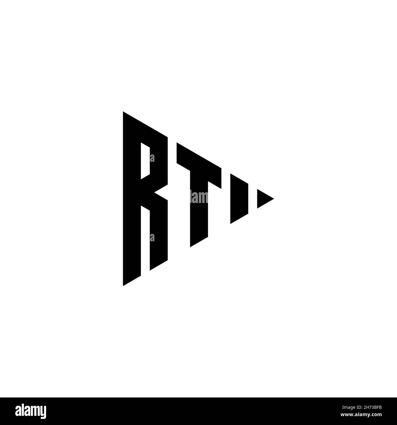 RT Monogram Logo mit Triangle Play Button auf isoliertem Hintergrund. Dreieck-Monogramm-Logo, Dreieck spielen Logo Buchstaben. Stock Vektor