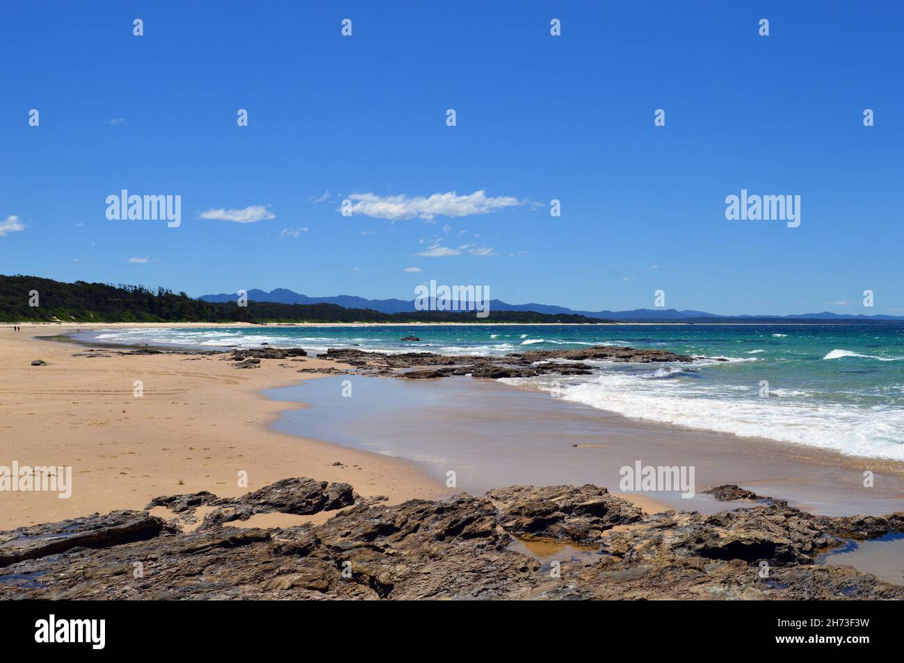 Blick auf den Strand von Wenonah Head in NSW, Australien Stockfoto