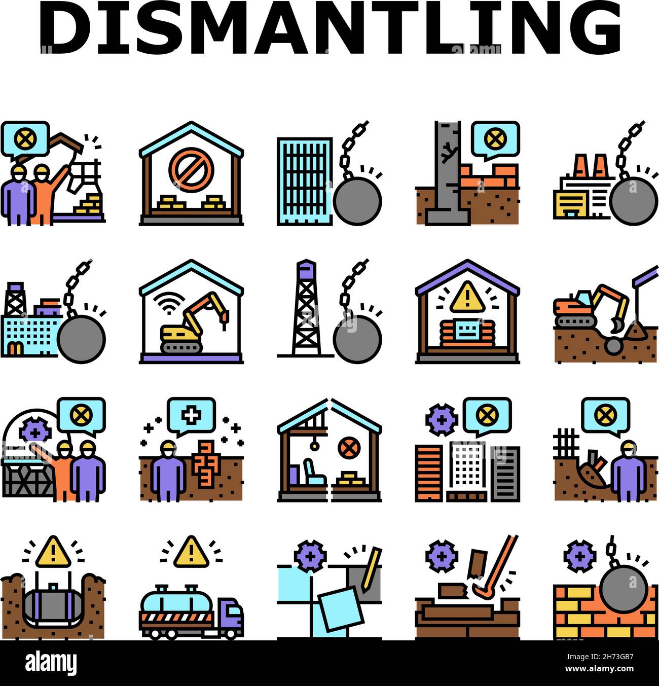 Demontageprozess Symbole Set Vector Stock Vektor