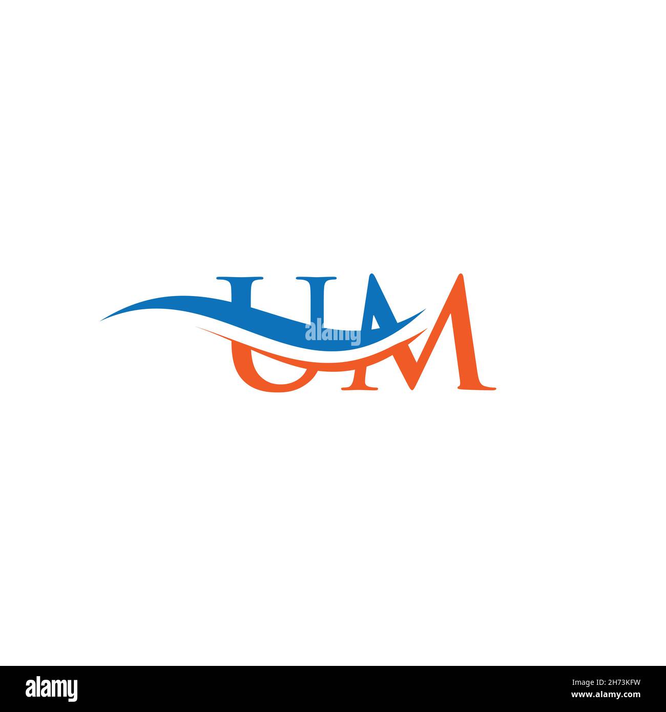 UM-Logo-Design-Vektor. Swoosh Logo mit dem Buchstaben um Stock Vektor