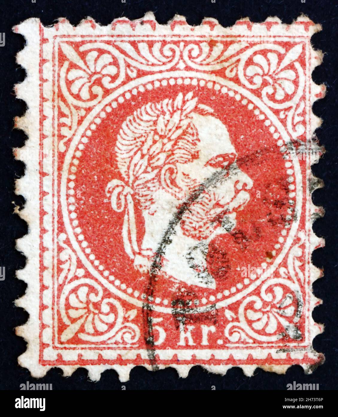ÖSTERREICH - UM 1872: Eine in Österreich gedruckte Briefmarke zeigt Franz Josef, Kaiser von Österreich, um 1872 Stockfoto