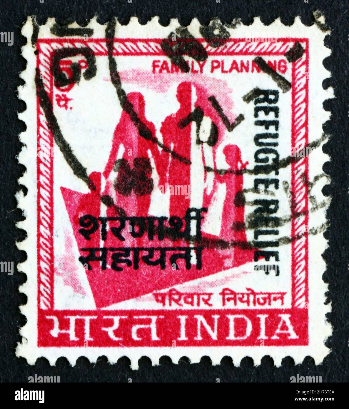 INDIEN - UM 1967: Eine in Indien gedruckte Briefmarke zeigt Familie, Familienplanung, um 1967 Stockfoto