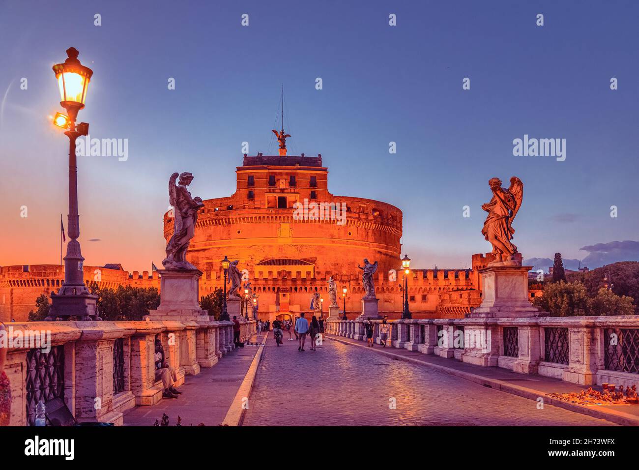 Castel Sant'Angelo fantastische Aussicht und atemberaubende Sonnenuntergänge Stockfoto