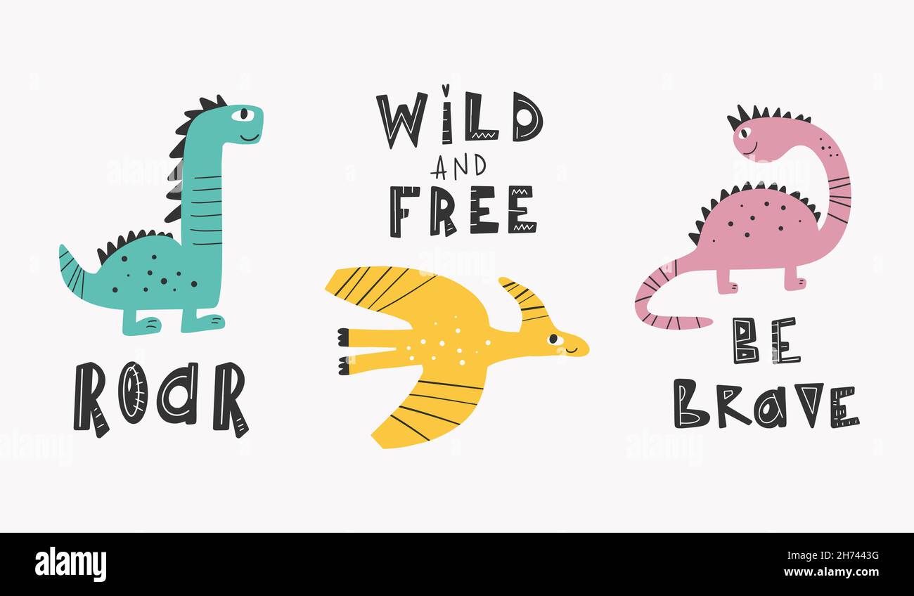 Niedliche Dinosaurier-Kollektion im Cartoon-Stil. Bunte niedliche Baby Illustration Stock Vektor