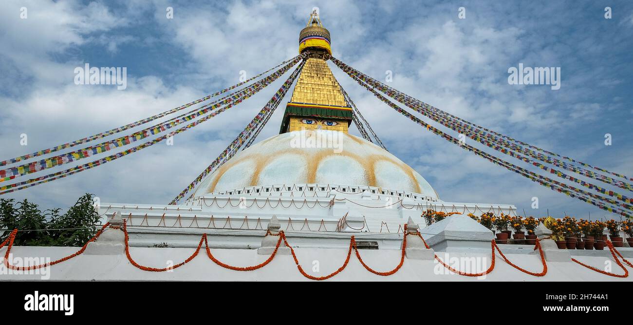 Die Bodhnath Stupa in Kathmandu ist eine der größten der Welt. Nepal. Stockfoto