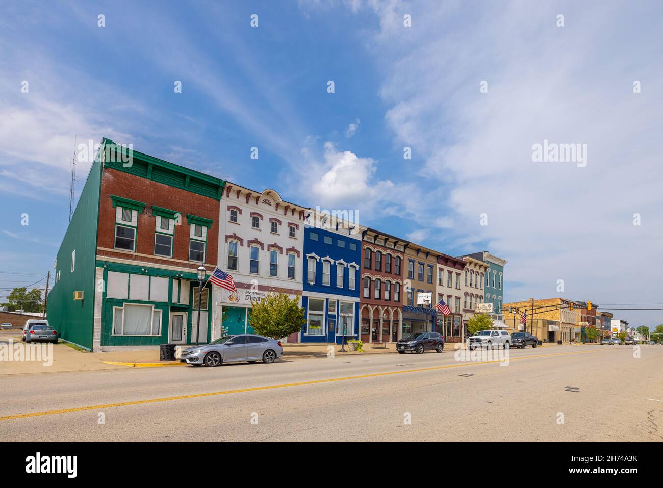 Marshall, Illinois, USA - 18. August 2021: Das alte Geschäftsviertel an der Archer Avenue Stockfoto